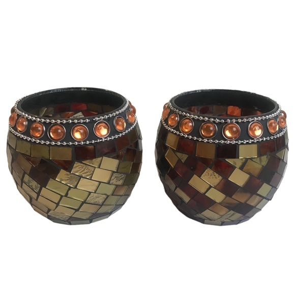 2 Glass Mosaic Votive Candle Holders
Fall or Year Round Table Decor - Picture 3 of 4